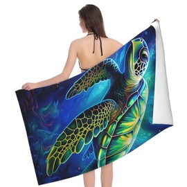 MIEPOS Sea Turtle Beach Towel,32x52in,Quick-Dry Sand-Free Ocean Bath Towels,Microfiber Lightweight for Travel Pool Yoga Beach Outdoor Activities Decor Accessories Gifts (Sea Turtle Blue)