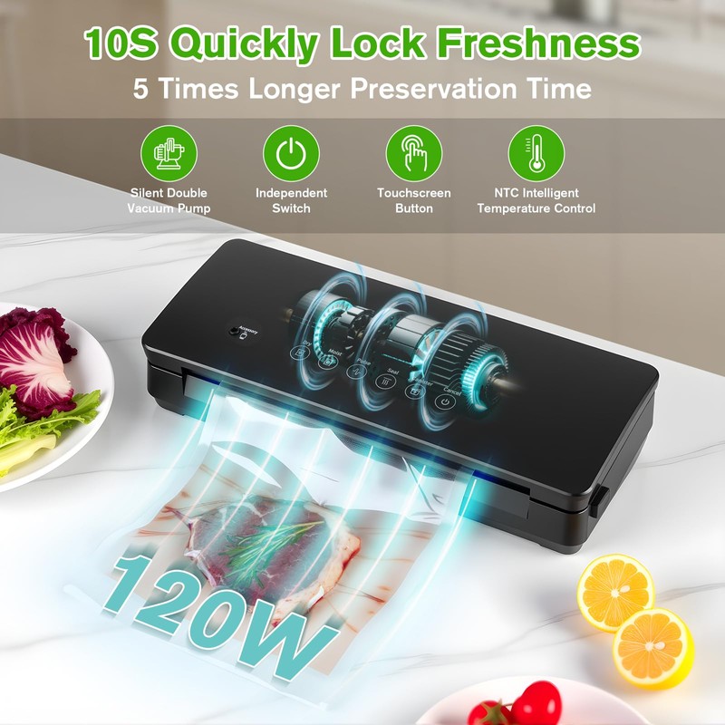 YIERRY 120W Power Vacuum Sealer for Food, Food Sealer Machine