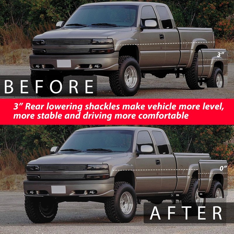 3" Drop Lowering Shackle Rear Kit: for Silverado Chevy GMC