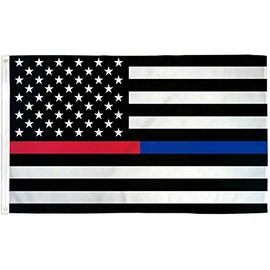 AES Thin Blue Line Flag (Police Firefighter American Flag) 3'x5' 3x5 Brass Grommets
