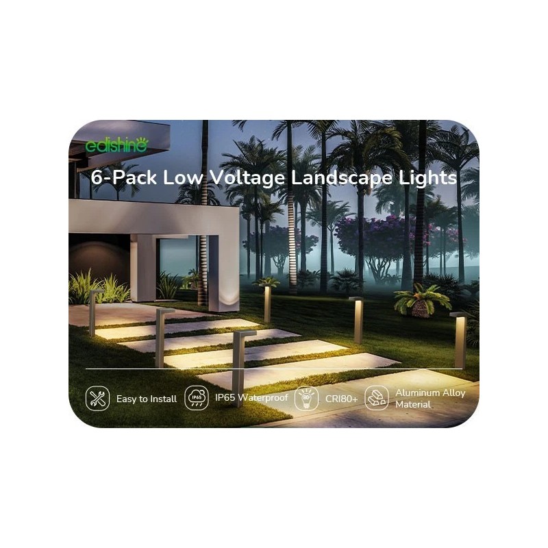 EDISHINE 6 Pack Low Voltage Landscape Lights, Square Modern Aluminum