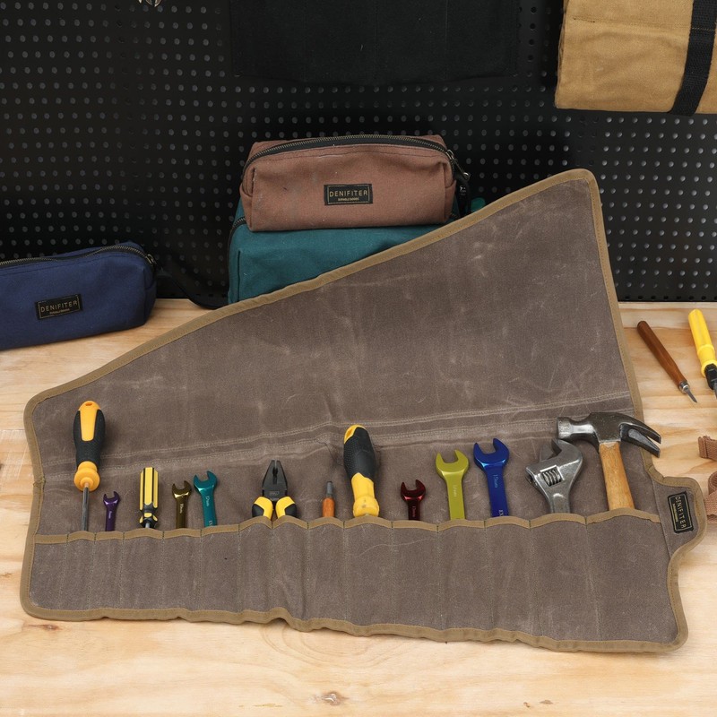 Tool Roll Up Organizer Bag, Heavy Duty 16oz Waxed Canvas