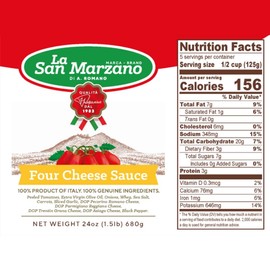 La San Marzano - Four Cheese Sauce - Pasta Sauce with 100% Italian Tomatoes Made in Italy - Peeled Tomatoes with Fresh and Natural Ingredients Gluten Free, Kosher 24 Ounce Jar