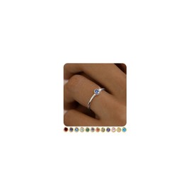 TOSGMY Birthstone Rings for Women Non Tarnish 14K Gold Plated Sterling Silver Stackable Birthday Gifts for Mom Dainty Emerald Green Blue CZ Gemstone Ring for Mothers Daughter Bridesmaid Gifts Jewelry