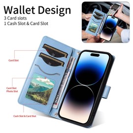 ILING Case for OPPO Reno 12 Pro 5G, Elegant Luxurious Women's Wallet PU Leather Shockproof Flip Folio Cover with RFID Blocking, Card Slots, Kickstand, Wrist Strap (Blue)