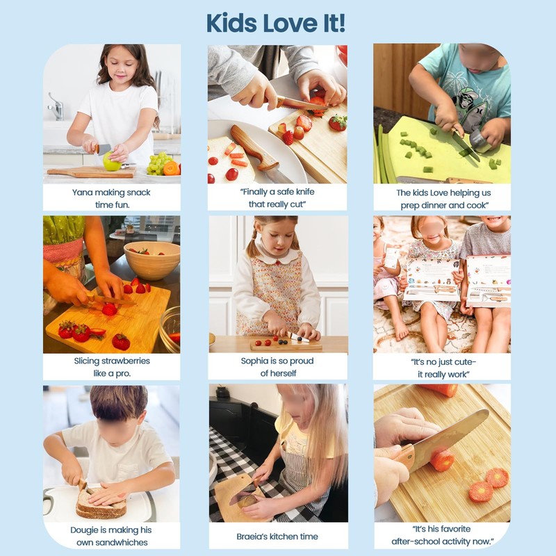 Kibbidea Kids Knife Set for Real Cooking, 4pcs Safe Kitchen