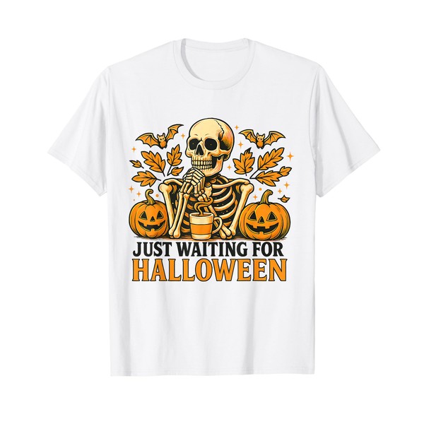 Just Waiting For Halloween Skeleton Coffee Jack Or Lantern T-Shirt