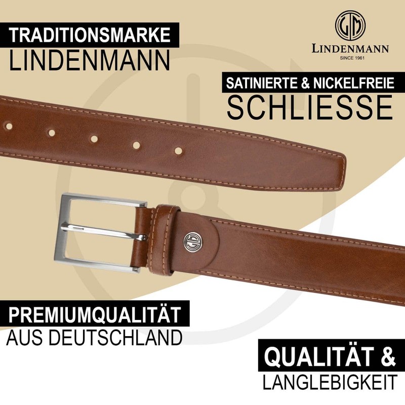 LINDENMANN Men's Leather Belt 35 mm Wide Belt Cowhide Leather