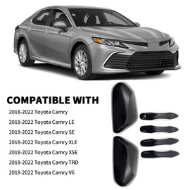 Side Door Mirror Cap Cover Trim + 4 Door Handle Cover Trims Smart Compatible With 2018 2019 2021 2022 2023 2024 2025 Toyota Camry Accessories Rearview Mirrors Caps Cover Overlay Glossy Black