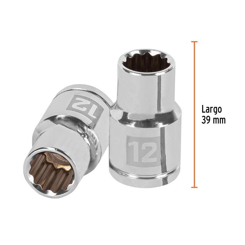 Truper D-1212-EM, Dado de 12 puntas, cuadro 1/2" de 12mm