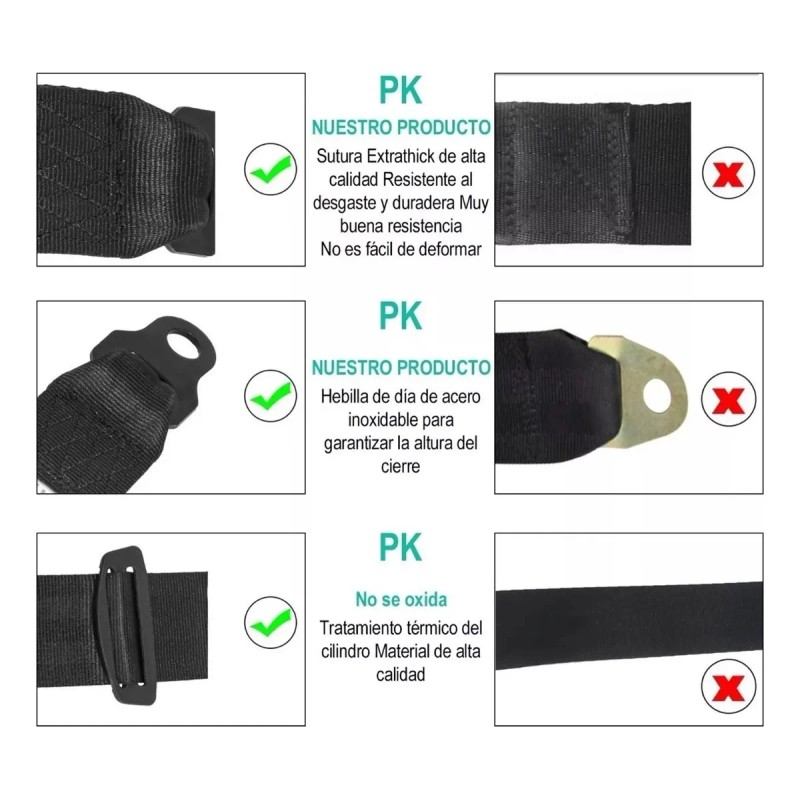 Cinturón De Seguridad De 3 Puntos Universal Retráctil 2pzs
