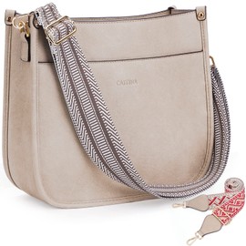 Caitina Crossbody Bag For Women Vegan Leather Hobo Handbag Designer Crossbody Bucket Bag Shoulder Purse with 2 Adjustable Strap(Dark Beige&Grey)