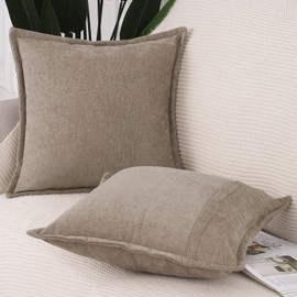 Madizz Set of 2 Fringe Chenille Simple Decorative Cushion Covers Modern Cushion Cover Sofa Cushion Lumbar Cushion for Sofa Bedroom Taupe 40 x 40 cm
