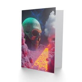 Artery8 Greeting Card Retrofuturism Surreal Villain Skeleton Head Lair Blank For Him Or Her Art Birthday Card
