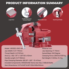AROEDVISE Home Vise 4-1/2" Jaw Width Bench Vise with a 3 Inch Jaw Opening Home Vise for Woodworking, Drilling, Cutting Cast Iron Red