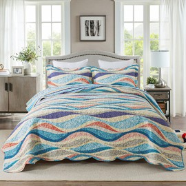 HoneiLife Coastal Quilt Sets Queen - 3 Pieces Beach Quilt Sets Ocean Bedspreads Lightweight Coverlets Nautical Bed Cover All Season Quilts