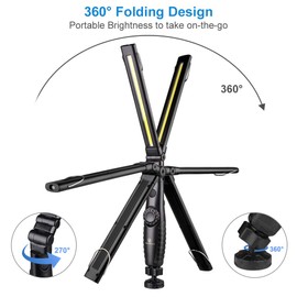 ORHOMELIFE Rechargeable LED Work Light - 750 Lumens Foldable LED Flashlight Handheld Cordless Work light with Magnetic Base, 360°Rotate, Power Indicator for Car Repair, Garage, Household (2 Pack)