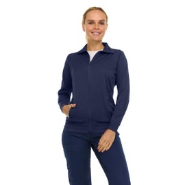 MediChic Scrub Jackets for Woman, Zip Front Nurse Jacket, 4-Way Stretch Fabric Warm Up Coat