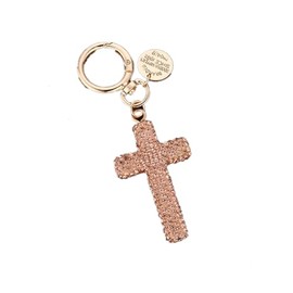 ChungLong0593 Rhinestone Cross Key Chain Religious Faith Cross Pendant Charms Key Ring or Women Birthday Jewelry (Champagne)