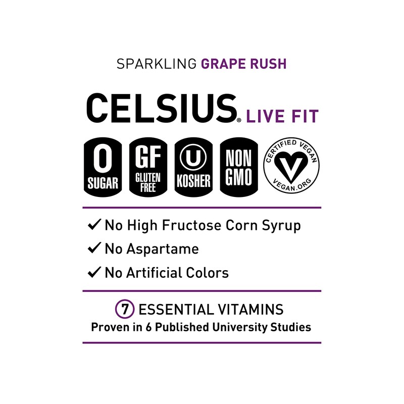 CELSIUS Sparkling Grape Rush, Functional Essential Energy Drink 12 Fl