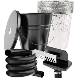 Rear Grease Drainage System for Blackstone Grease Catcher, Upgraded Grease Trap Funnel with Larger Silicone Hose, Removable Magnetic Grease Gate, Grease Bucket W/Lid, 12-Pack Foil Bucket Liners