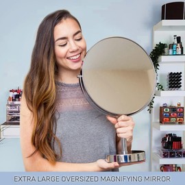 MIRRORVANA XXLarge Oversized 3X Weak Magnifying Mirror with Stand for Desk, Table, Retail Store Countertop, and Makeup Vanity - Double Sided 3X/1X Magnification - 17" Tall and 11" Wide