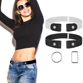 【2 Pcs】No Buckle Stretch Belt for Women and Men Elastic Waist Belt Invisible Belts for Jeans Pants (2Pcs Set C, L-XXL:Waist Size 32''-49'')