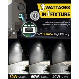 YARBO LED Flood Light with Timer Dimming, 80W/60W/40W Switchable, 3000K/4000K/5000K Tunable, 12000LM Dusk-to-Dawn Photocell LED Flood Light Outdoor, Knuckle Mount, IP65 Waterproof LED Security Lights