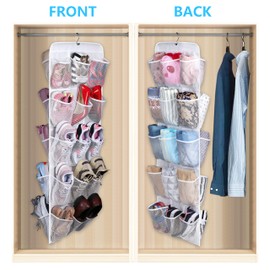 MISSLO 30 Pockets Dual Sided Hanging Baby Shoe Organizer for Closet with Rotating Hanger Hanging Shoe Shelves, White