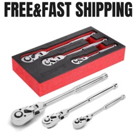 UYECOVE 1/2 3/8 1/4 Inch Drive Ratchet Set, 4Pcs Flex Head Ratchet Set, 72 Tooth Quick R