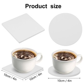 Geytetqi 50 PCS 4 Inch Round and Square Ceramic Coasters with Cork Backing Pads, Unglazed Ceramic Tiles for Arts and Crafts, DIY, Ceramics Tiles to Paint, White Coasters Tiles Bulk for Art Projects