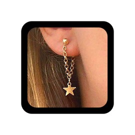 Inilbran Boho Star Dangle Drop Earrings Gold Long Chain Earrings Star Chain Wrap Earrings Vintage Star Pendant Earrings Jewelry for Women and Girls