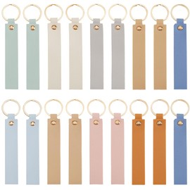 SUNNYCLUE 27Pcs 9 Colors 13.7cm Keychain Blanks Faux Leather Key Chains Bulk Light Colorful PU Rectangular Engraving Blank Keychains Holder with Gold Iron Key Ring for Keys Chain Stamping DIY Crafts