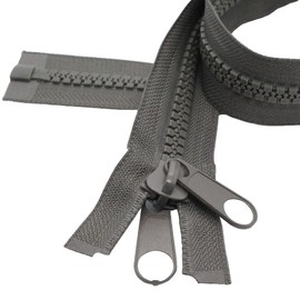 MebuZip 213 cm #10 Plastic Zip Separable Grey 8.5 mm Zip Zip with Double Pull for Tents Cover Sleeping Bag DP Grey