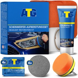 ATG® Headlight preparation set, universal car headlight polishing set for matte and blind headlights made of plastic, quick and easy headlight preparation, headlight repair kit