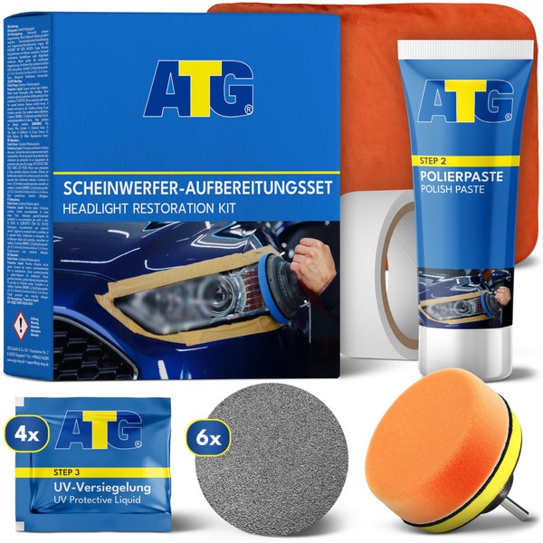 ATG® Headlight preparation set, universal car headlight polishing set for