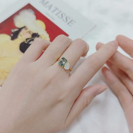 Milky Blue Moonstone Green Moss Agate Gold Sterling Silver Toi et Moi Ring Women Gold Rings Moss Agate Jewelry Engagement Rings Women Gifts(Size9)