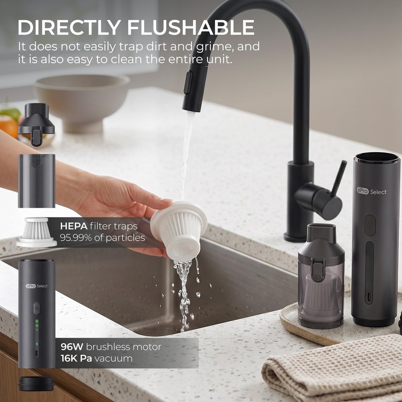 Handheld Vacuum Cleaner, EV1396 Cordless 100W 16000Pa Strong Suction with