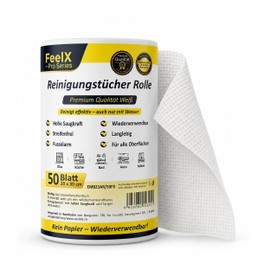 FeelX Pro Series Cleaning Cloths Roll Premium White - Reusable & Streak Free - 50 Sheets 20 x 30 cm - 50% Cellulose 50% Polyester