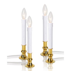 New Ideal Lights Window Candles with Timer – Electric Christmas Candles for Windows, Brass Base with Extra Weight, UL Listed (Set of 4) + 2 Replacement Bulbs