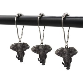 Set of 12 Elephant Shower Curtain Hooks for Elephant Bathroom Decor, Vintage Shower Curtain Rings, Rust Proof Stainless Steel Curtain Hanger for Home Tub Shower Rod (Antique Pewter)