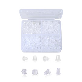 4 Styles 550 Pcs Earring Backs Rubber, Clear Plastic Earrings Hypoallergenic Metal Silicone Earring Backs Bullet Clutch Stoppers Replacement Kits for Fish Hook Earring Studs Hoops