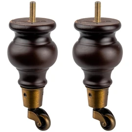 TCHOSUZ 6 inch / 16cm Wooden Furniture Legs with Casters Wheels, Pack of 2 Classic Walnut Solid Wood Round DIY Replacement Bun Feet with for DIY Project Sofa Couch Cabinet Ottoman Bed Riser