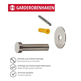 Gedotec UP-25 Coat Hooks Stainless Steel Coat Hooks Door – Wardrobe & Wall Mounting – Depth: 52 mm | Matt Brushed Stainless Steel | Hooks for Concealed Attachment | Pack of 5 - Wall Hooks with Screws