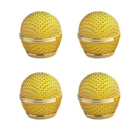 4 x Microphone Head Replacement, Steel Mesh Microphone Heads, Grid Microphone Ball Replacement with Inner Foam Fit for Shure Beta 58A SM58 PG58 (SM58 - 4 Pack, Gold)