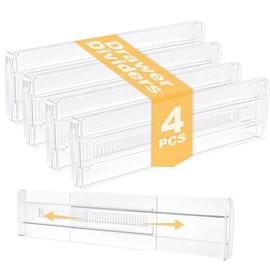 Starward Pack of 4 Plastic Drawer Dividers Adjustable Transparent | Drawer organiser, wardrobe organiser, for bedroom, for chest of drawers, for kitchen