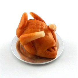 Melody Jane Dollhouse Roast Chicken on Plate Miniature Kitchen Dining Room Accessories 1/12