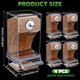 Yaomiao 4 Pcs No Mess Bird Feeders Automatic Parrot Water Dispenser Clear Quail Feeder and Watered Cage Accessories for Small and Medium Parakeet Cockatiel Canary(Seed Feeder,Transparent)
