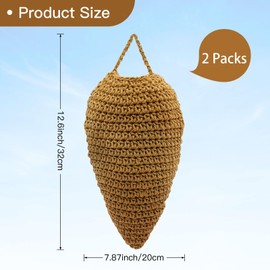 Vecacosic 2 Pack Large Crochet Wasp Nest Decoys, Hanging Fake Hornet Nest Decoy, Crochet Wasp Nest Decorative Items Fake Bee Hive for Outdoor Patio Eaves Orchard (Dark Earthy)