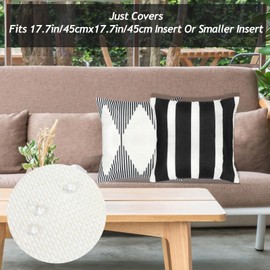 Wanmu Outdoor Pillow Covers, 18x18 Inch Set of 2 Boho Modern Geometry Polyester Cushion Cases for Furniture Garden Bench Couch Summer Decor (Black and White, 18"x18")